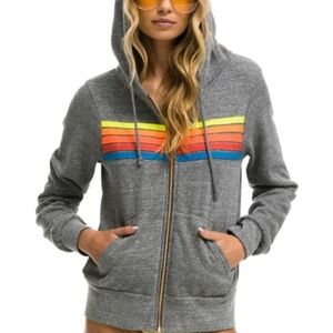 Aviator Nation 5-Stripe Zip Hoodie - Heather/ Neon Rainbow